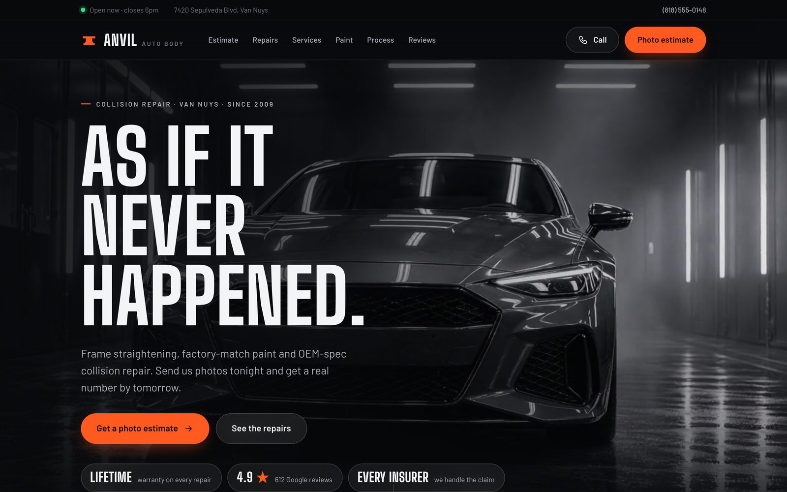 After: the rebuilt Anvil Auto Body website